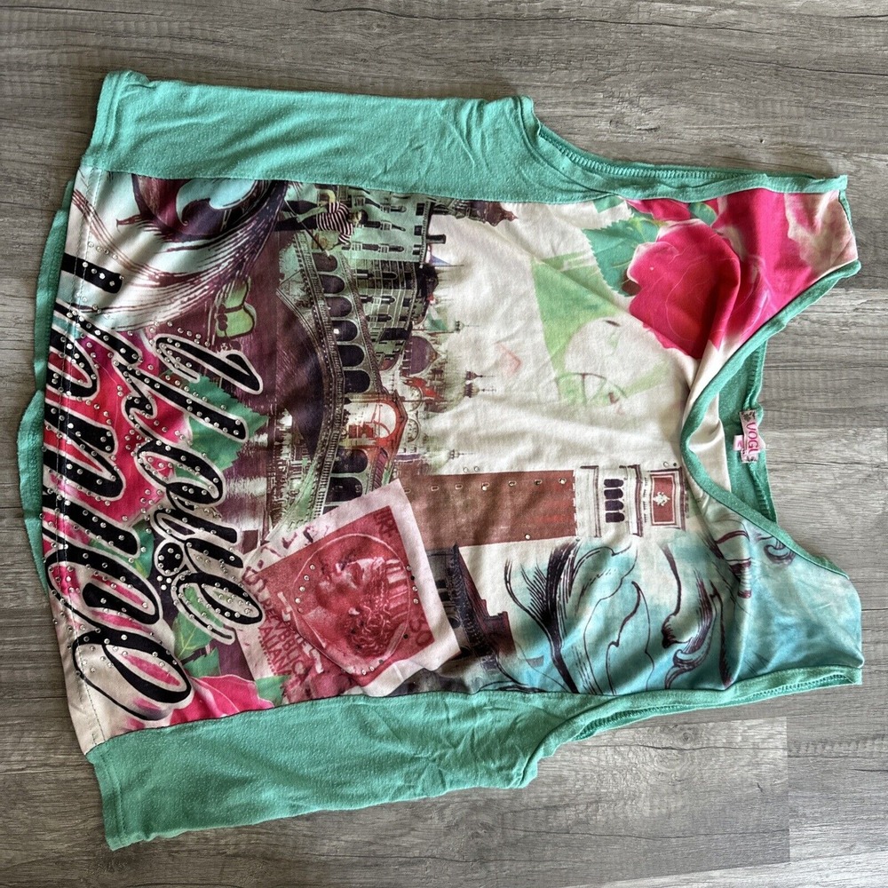 Vintage Vogue Fashion Top size Medium Wide‎ Strap sleeve I Love Venice